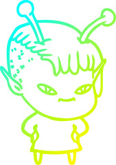 cold gradient line drawing cute cartoon alien girl