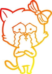 warm gradient line drawing cartoon cat