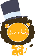 flat color style cartoon lion wearing top hat