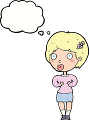 cartoon surprised woman with thought bubble