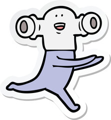 sticker of a friendly cartoon alien running