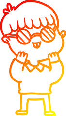 warm gradient line drawing cartoon boy wearing spectacles