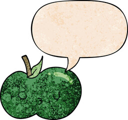cartoon cute apple and speech bubble in retro texture style