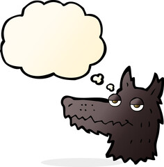 cartoon wolf head with thought bubble