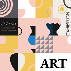 Art of sculpture. Creative square post concept with abstract geometric shapes and Ancient sculptures. Roman and Greek vector illustration. Art posters for the exhibition, magazine or cover