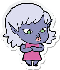 sticker of a pretty cartoon elf girl