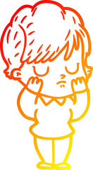 warm gradient line drawing cartoon woman