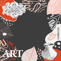 Art of sculpture. Creative square post concept with abstract geometric shapes and Ancient sculptures. Roman and Greek vector illustration. Art posters for the exhibition, magazine or cover