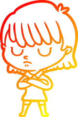 warm gradient line drawing cartoon woman