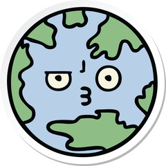 sticker of a cute cartoon planet earth