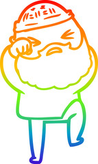 rainbow gradient line drawing cartoon man with beard