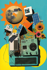 Concept collage art solar energy, renewable. Generative AI