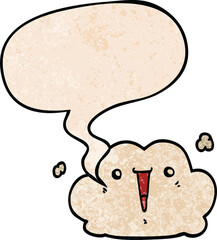 cute cartoon cloud and speech bubble in retro texture style