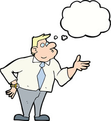 cartoon businessman asking question with thought bubble