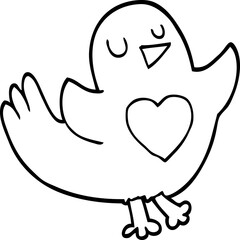 line drawing cartoon bird with love heart