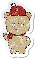 retro distressed sticker of a cartoon bear in hat