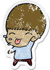 distressed sticker of a cartoon calm boy