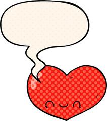 cartoon love heart character and speech bubble in comic book style