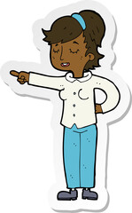 sticker of a cartoon friendly woman pointing