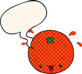 cartoon orange and speech bubble in comic book style