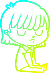 cold gradient line drawing cartoon woman