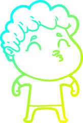 cold gradient line drawing cartoon man pouting