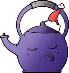 gradient cartoon of a kettle wearing santa hat