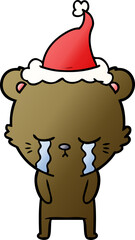 crying gradient cartoon of a bear wearing santa hat
