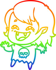 rainbow gradient line drawing cartoon laughing vampire girl