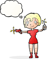 cartoon future space girl with thought bubble