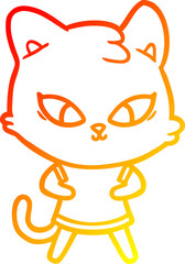 warm gradient line drawing cute cartoon cat