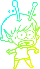 cold gradient line drawing cartoon shocked alien girl