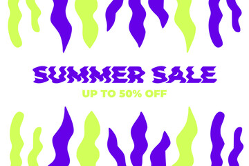 Summer Sale banner with abstract tropical leaves and minimal flowers. Design templates for sale, advertising, promo events. Minimalist and modern style