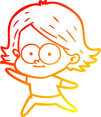 Obraz premium warm gradient line drawing happy cartoon girl