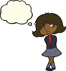 cartoon happy girl with thought bubble