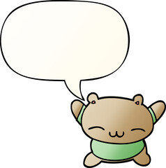 cartoon jumping bear and speech bubble in smooth gradient style