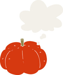 cartoon pumpkin and thought bubble in retro style