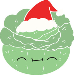 flat color illustration of a cabbage wearing santa hat