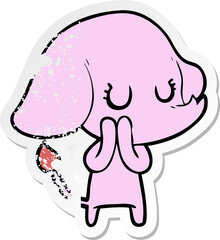 distressed sticker of a cute cartoon elephant