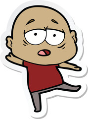 sticker of a cartoon tired bald man