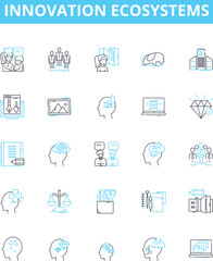 Innovation ecosystems vector line icons set. Ecosystem, Innovation, Network, Change, Creativity, Dynamics, Connectivity illustration outline concept symbols and signs