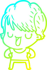 cold gradient line drawing cartoon woman talking