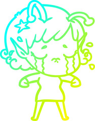 cold gradient line drawing cartoon crying alien girl