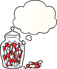 cartoon jar of candy and thought bubble in smooth gradient style