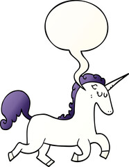 cartoon unicorn and speech bubble in smooth gradient style