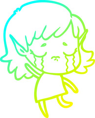 cold gradient line drawing cartoon crying elf girl