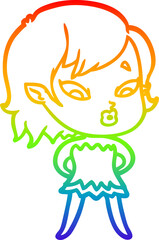 rainbow gradient line drawing cute cartoon vampire girl