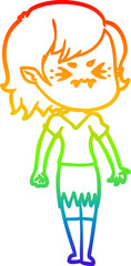 rainbow gradient line drawing annoyed cartoon vampire girl