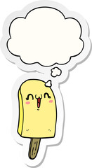 cartoon frozen ice lolly and thought bubble as a printed sticker