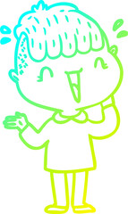 cold gradient line drawing cartoon happy boy surprised